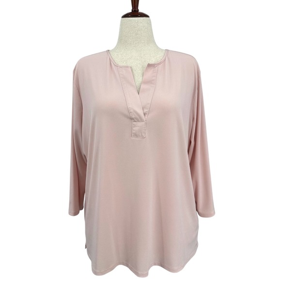 Banana Republic Tops - Banana Republic Blush Pink Satin Trim V-Neck Blouse Long Sleeves Women's XL